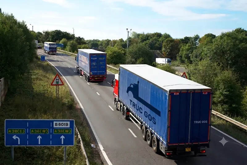 Moving truck driving on a highway for interstate relocation